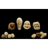 A Fine Collection of Japanese 19th Century Carved Ivory and Boxwood Ojime Beads. ( 4 ) In Total. c.