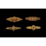 Victorian Period - Small Collection of 9ct Gold Stone Set Brooches, Marked for 9.