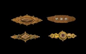 Victorian Period - Small Collection of 9ct Gold Stone Set Brooches, Marked for 9.