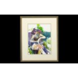 Italian Watercolour 'Girl in a Sun Hat'. Signed Frederica. Image 14" x 11". Framed and glazed.