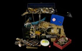 A Mixed Collection of Costume Jewellery - a black lacquer jewellery box containing a large quantity