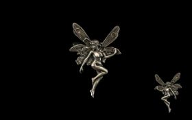 Art Nouveau Style Silver Fairy Brooch, 1.6 inches (4.