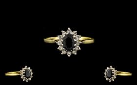 18ct Yellow Gold Sapphire and Diamond Set Cluster Ring.