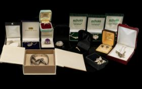 Collection of Boxed Silver & Costume Jewellery comprising a silver bangle with safety chain,