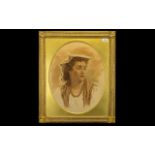 A 19th Century Framed Sepia Tone Portrait Print Depicting a continental maiden with headscarf and