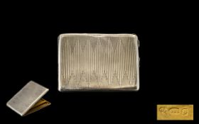 Art Deco Period Gents Silver Cigarette Case with Gilt Interior. Hallmark Birmingham 1930. 3.25 x 4.