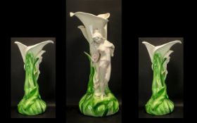 Art Nouveau Style Large and Impressive Hand Painted Porcelain Figural Vase,