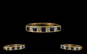 Ladies 9ct Gold Attractive Sapphire and Diamond Set Half Eternity Ring. Fully Hallmarked for 9.375.