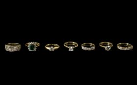 A Good Collection of Modern 14ct and 9ct Gold CZ Set Dress Rings ( 7 ) Seven Rings In Total.