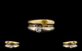 Contemporary Designed - Bespoke 18ct Two Tone Gold Diamond and Yellow Sapphire Set Dress Ring,