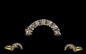 18ct Gold - Attractive Cresent Moon Shaped Diamond Set Ring. The Seven Diamonds of Excellent
