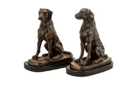 Mid 20th Century Unsigned Pair of Bronze Labrador Realistic Form.