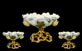 Moore Brothers Superb Quality Soft Paste Porcelain Centrepiece / Comport of Naturalistic Form.