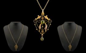 Victorian Period Attractive Designed 9ct Gold Open worked Drop Pendant,