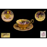 Royal Worcester Hand Painted Matched and Signed Fruits Pattern - Cup and Saucer.