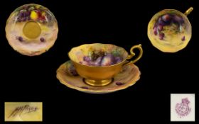 Royal Worcester Hand Painted Matched and Signed Fruits Pattern - Cup and Saucer.