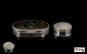 Edwardian Period - Attractive Oval Shaped Lidded Silver and Tortoiseshell Ladies Footed Trinket Box.