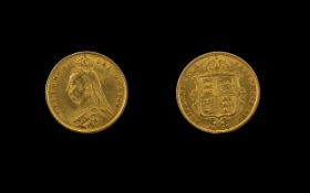 Queen Victoria 22ct Gold Jubilee Head - Shield Back Half Sovereign - Date 1887.