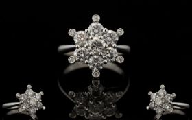 18ct White Gold Bespoke Superb Quality Diamond Set 'Starburst' Cluster Ring Of stunning