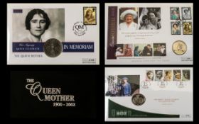 The Queen Mother Coin Cover Collection (1900-2002). 18 covers in black collector's case.