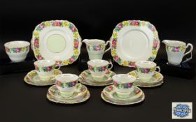 Colclough Bone China Part Tea Set. Attractive floral border set, comprising: five tea cups, five