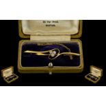 Antique Period 18ct Gold Diamond Set Brooch with 18ct Gold Safety Chain. Marked 18ct Gold. The Three