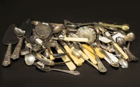 Basket of Assorted Cutlery & Flatware. Includes several silver items.