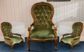 Early 20th Century Bedroom Chair upholstered in Green Velvet,