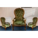 Early 20th Century Bedroom Chair upholstered in Green Velvet,