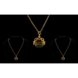 Antique 9ct Gold Swivel Stone Set Fob with Attached 9ct Gold Belcher Chain,
