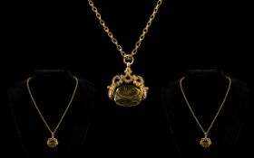 Antique 9ct Gold Swivel Stone Set Fob with Attached 9ct Gold Belcher Chain,