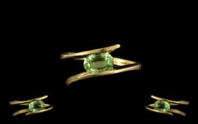 Contemporary Design 18ct Gold Single Stone Peridot Fashion Ring,