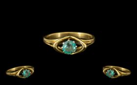 9ct Gold - Single Stone Aquamarine Set Dress Ring. Full Hallmarked for 9ct. Ring Size - M.