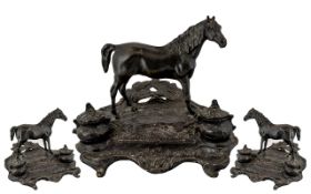 Victorian Period Cast Iron Desk Figural Ink Stand,