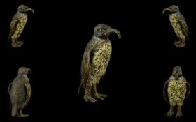 Early 20th Century Gold Painted Bronze - Novelty Figure of a Penguin with Hooked Beak, Not Marked.