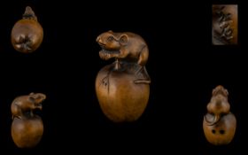 Japanese - Fine Quality and Signed Carved Boxwood Netsuke, Meiji Period 1864 - 1912.