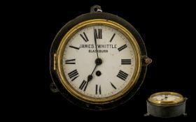 James Whittle Blackburn Key-wind Cast Iron and Brass Ships Clock. 7.5 Inches - 18.75 cm Diameter.