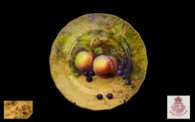 Royal Worcester Hand Painted - Fallen Fruits Saucer ' Plums and Berries ' Still Life. Signed H.