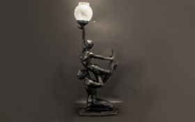 Large Decorative Art Deco Style Lamp of a male and female in a balletic pose, the female holding