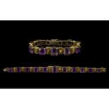 Victorian Period Superb Quality 9ct Gold - Amethyst Set Ornate / Fancy Bracelet,