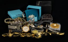 Collection of Watches & Costume Jewellery to include boxed Indulgence diamonte cat brooch;