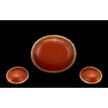 Antique Period - 9ct Gold Large Carnelian Set Brooch of Superb Proportion.