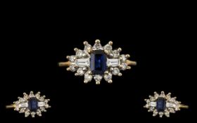 Ladies - Attractive 9ct Gold Sapphire and Diamond Dress Ring, The Round Diamonds of Good Sparkle,