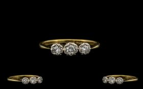 18ct PLATINUM SET ANTIQUE DIAMOND RING. Antique period 3 stone diamond ring of good colour and