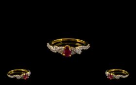 Ruby and Zircon Ring, an oval cut ruby with a 'ribbon' of round cut natural white zircons to
