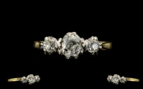 Antique Period Excellent Quality 3 Stone Diamond Ring, Very Pleasing. The Centre Diamond of Est