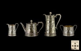 Martin Hall & Co Mid Victorian Period Superb Quality Silver Plated ( 4 ) Piece Tea Service with