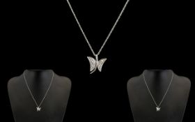 9ct White Gold Chain and Butterfly pendant.