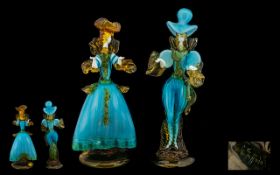 Murano - Pair of Early Large and Impressive Glass Courtesan Figurines, Each Signed G.