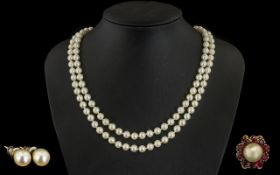 Antique Period - Excellent Single Strand Cultured Pearl Necklace with Gold and Platinum Garnet and